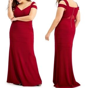 EMERALD SUNDAE WOMEN'S DRESS WINE RED SIZE 22 COLD-SHOULDER BALL GOWN NWT